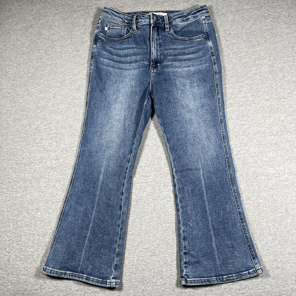 Judy Blue Kick Flare Jeans Womens 11/30 Blue Flared Mid Rise Embroidered